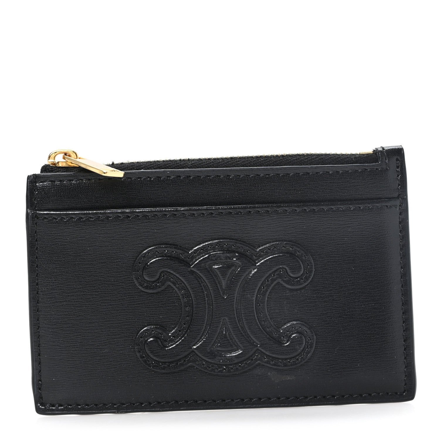 Celine Triomphe Calfskin Zipped Card Holder Black
