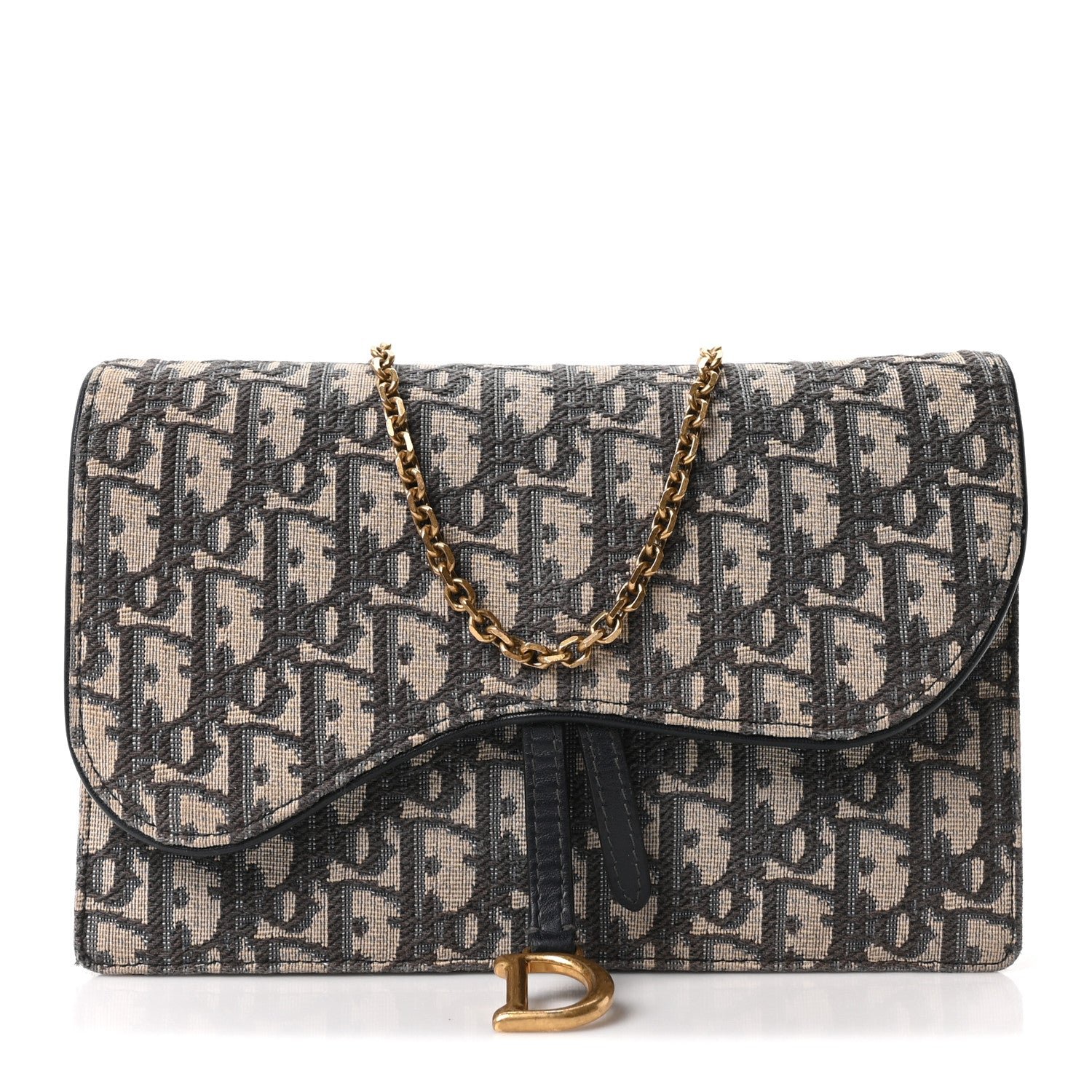 Christian Dior Oblique Saddle Chain Pouch Blue