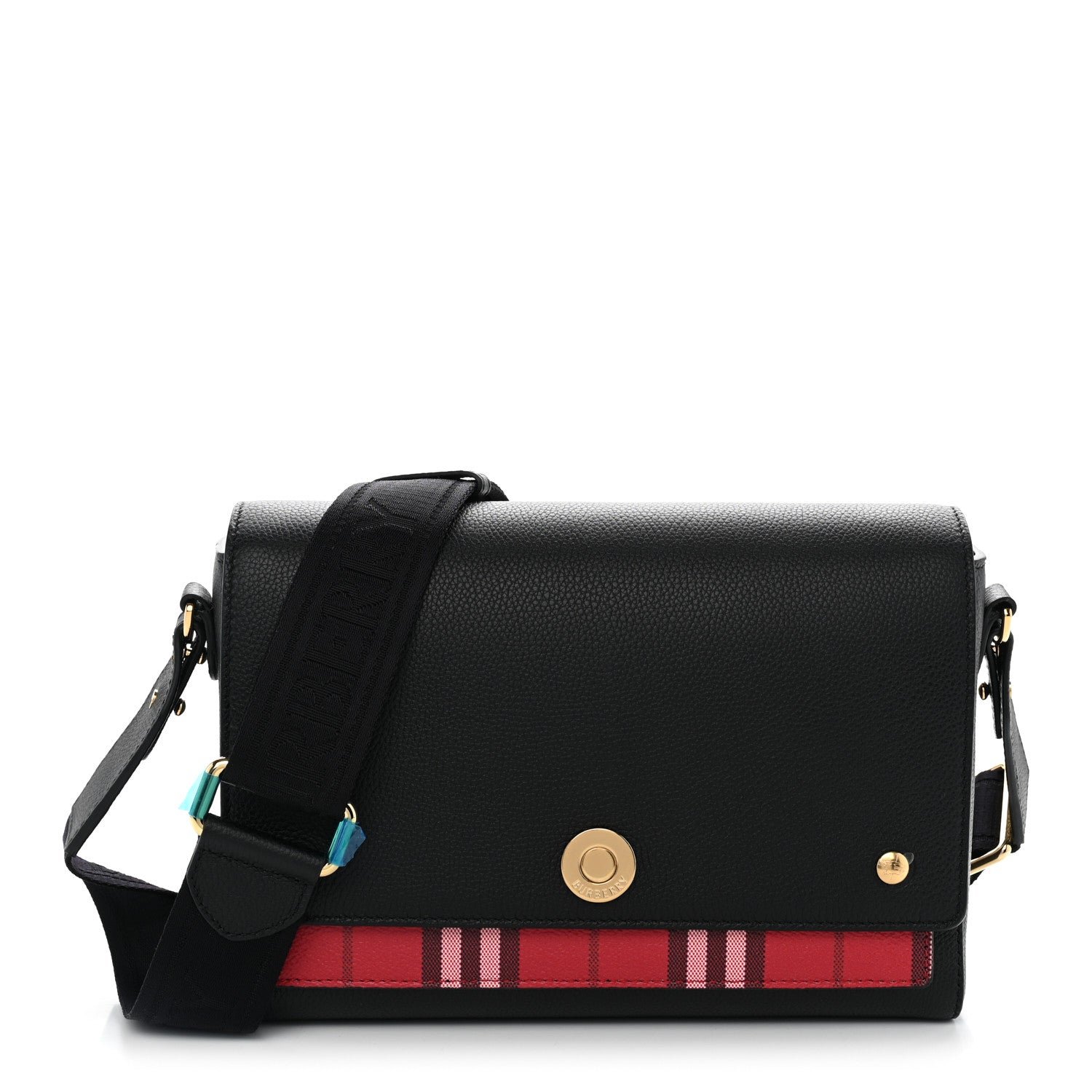 Burberry Burberry Grainy Calfskin Vintage Check Medium Note Crossbody Bag Black Post Red