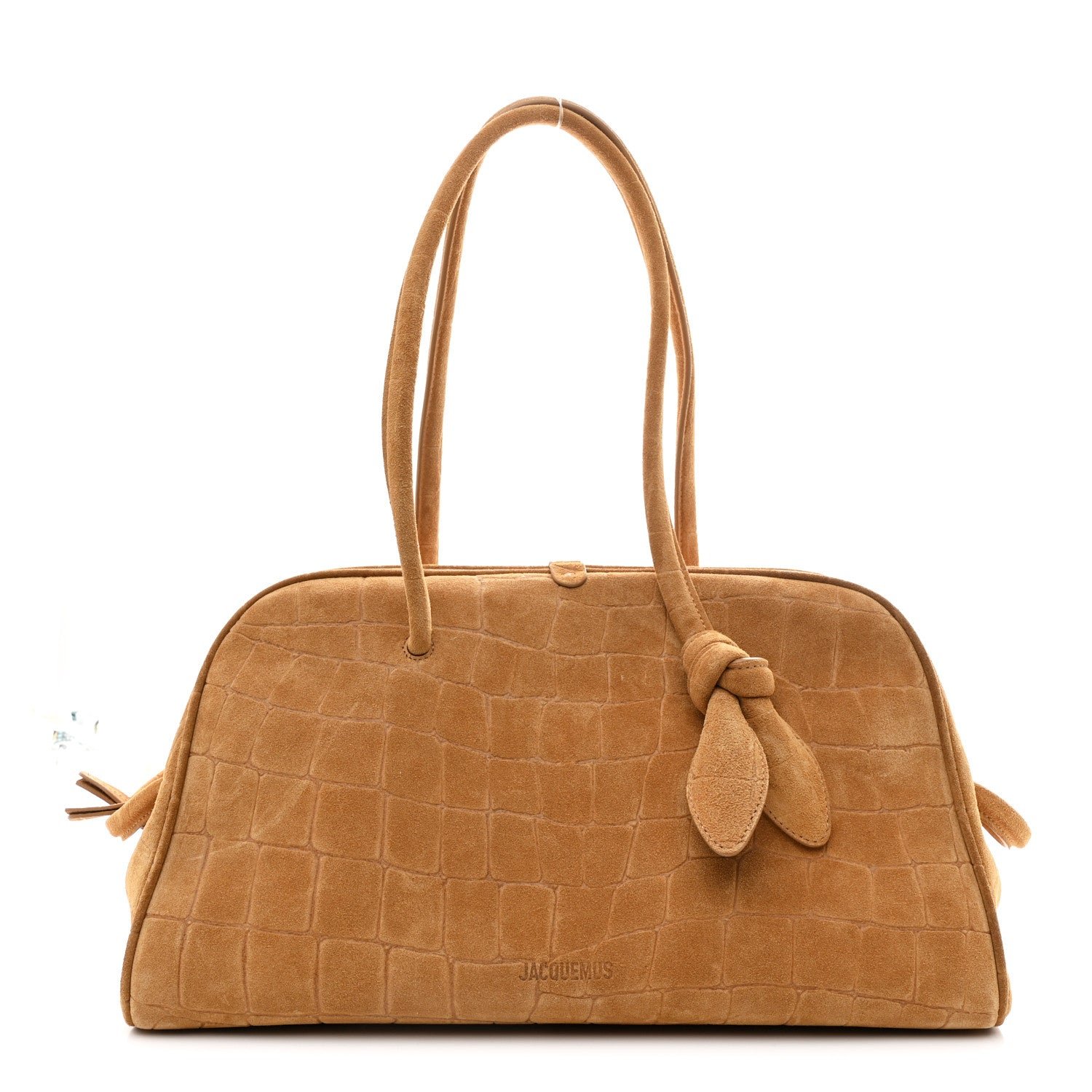 Jacquemus Jacquemus Suede Crocodile Embossed Le Turismo Bowling Bag Camel