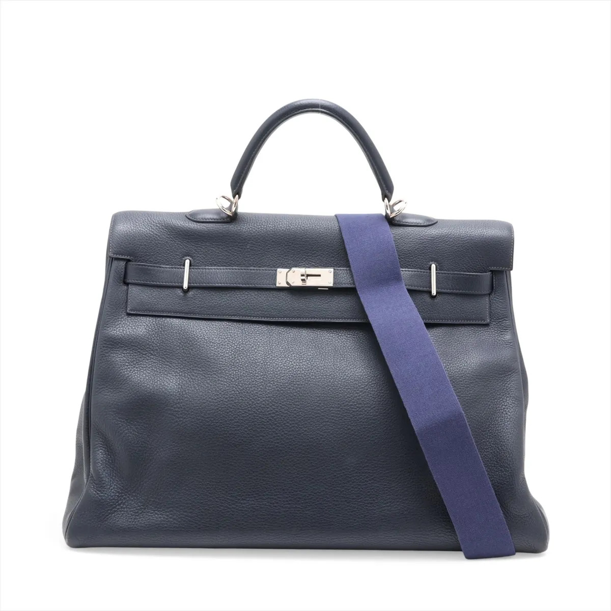 Hermès Kelly 50 Le Tournay Taurillon Clemence Blue Indigo Silver Metal Fittings