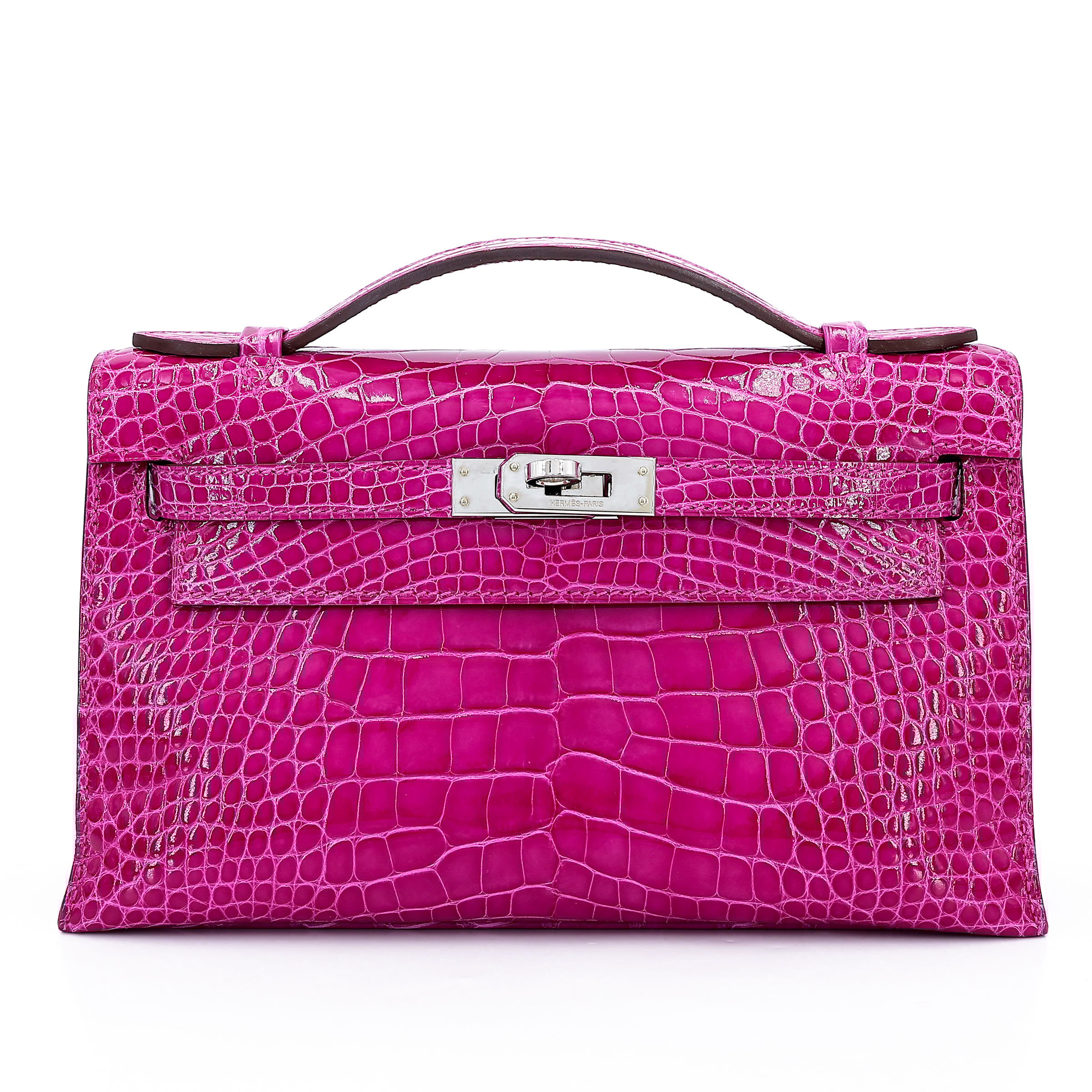 Hermes Very Good ( Rank A) HERMÈS Kelly Pochette Rose Scheherazade (J5) Shiny Alligator Palladium hardware X (2016)