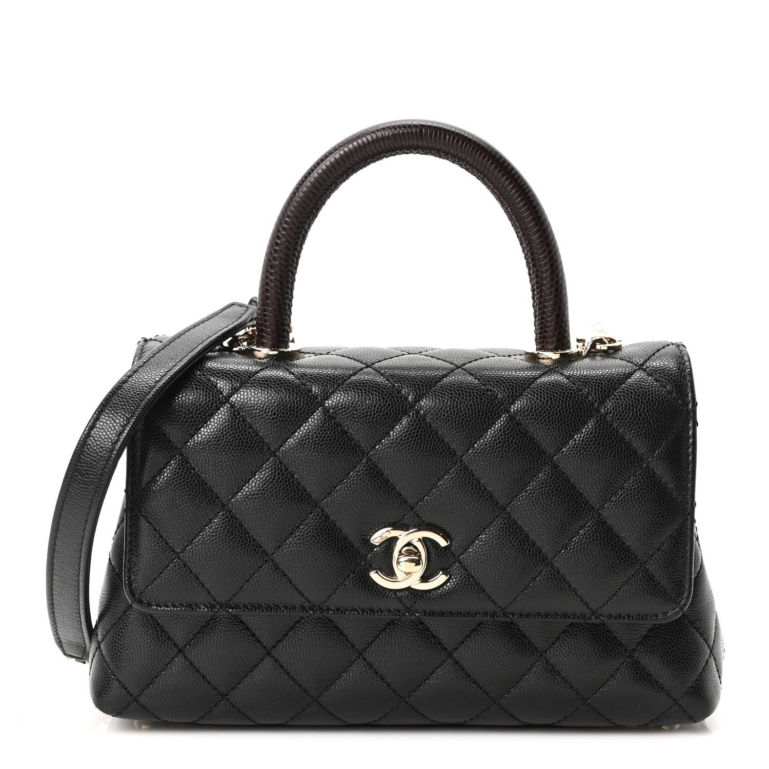 Chanel Caviar Lizard Embossed Quilted Mini Coco Handle Flap Black