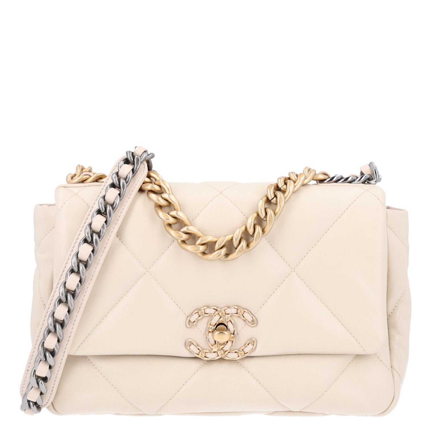 Chanel Lambskin Quilted Medium Chanel 19 Flap Light Beige