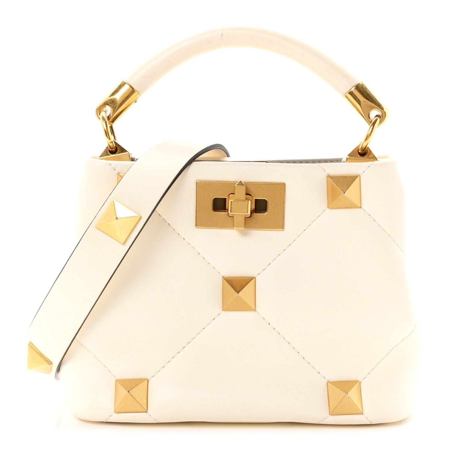 Valentino Garavani Nappa Mini Roman Stud The Handle Bag Ivory