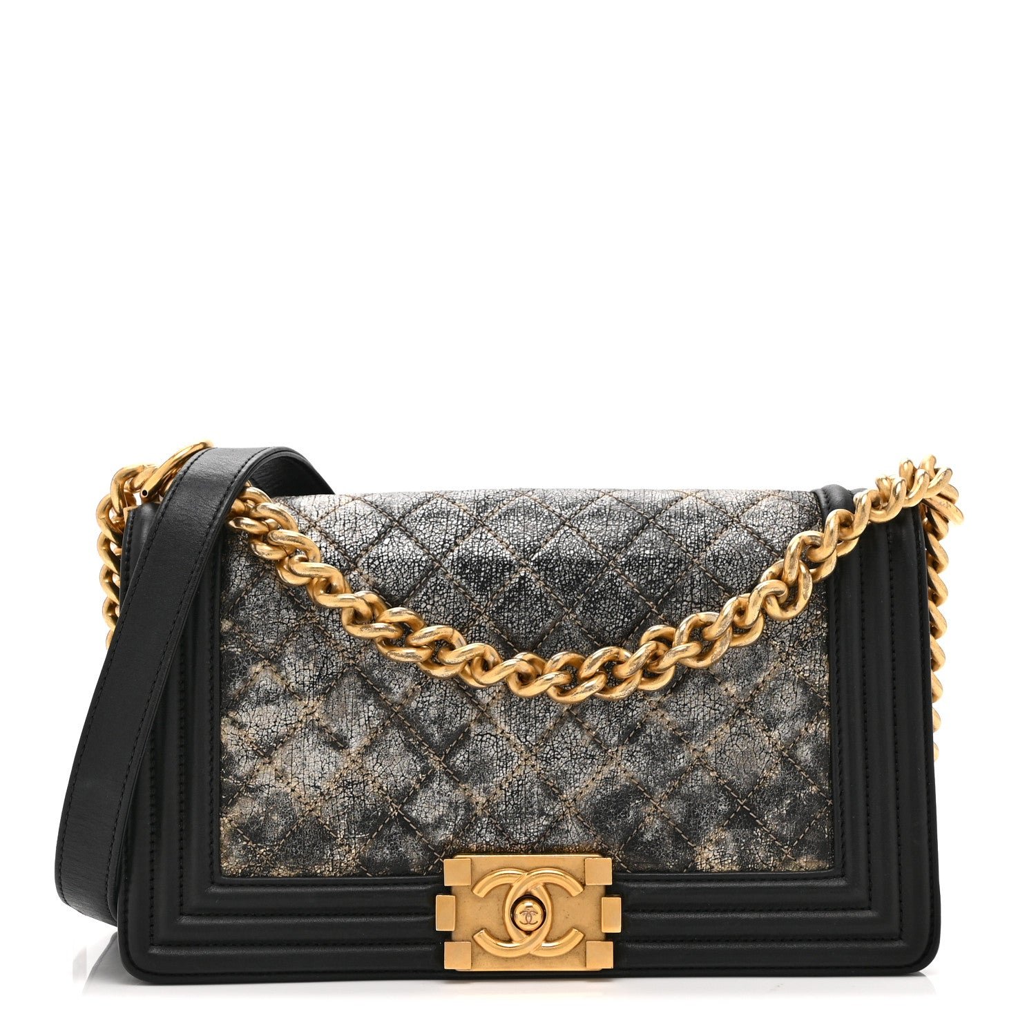 Chanel Metallic Crumpled Goatskin Medium Boy Flap Black Gold