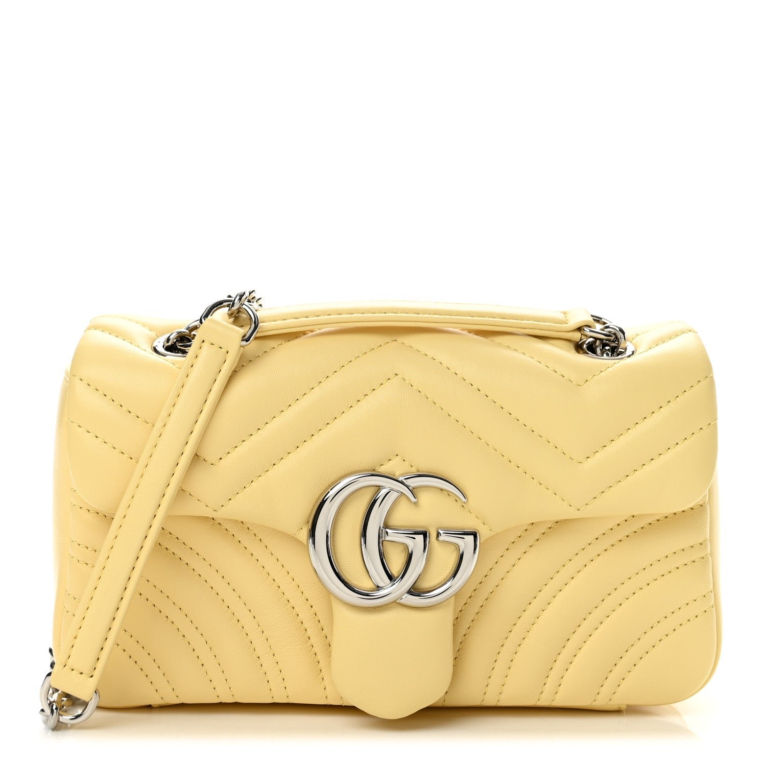 Gucci Lambskin Matelasse Small GG Marmont Shoulder Bag Yellow