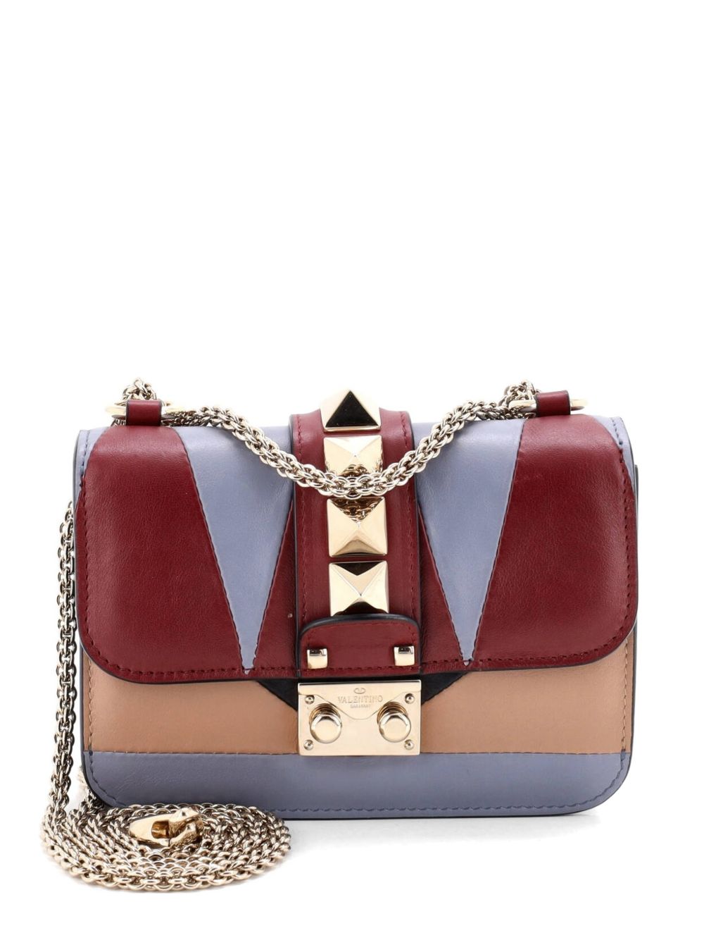 Glam Lock Geometric Color Block Leather Mini shoulder bag