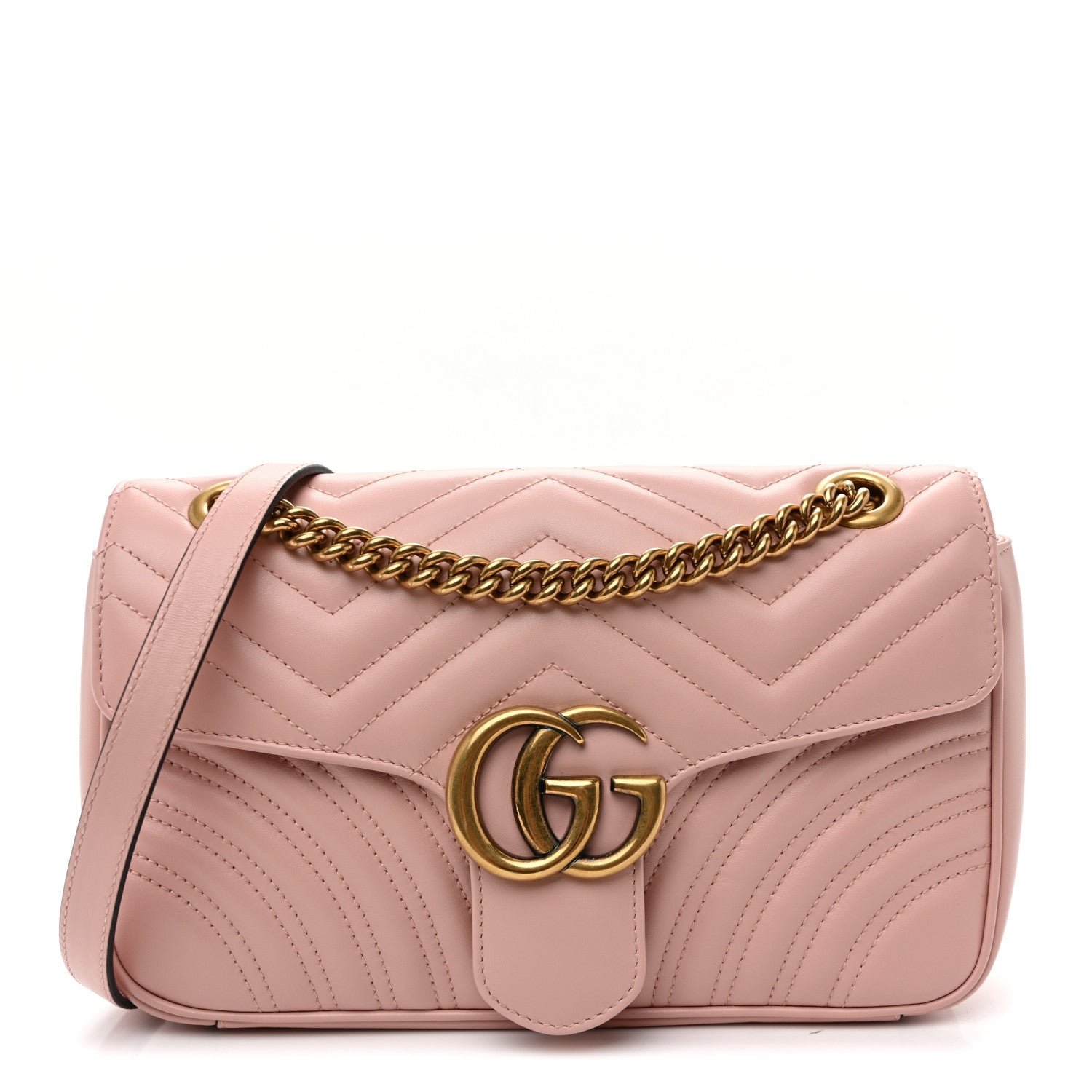 Gucci Calfskin Matelasse Small GG Marmont Shoulder Bag  Perfect Pink