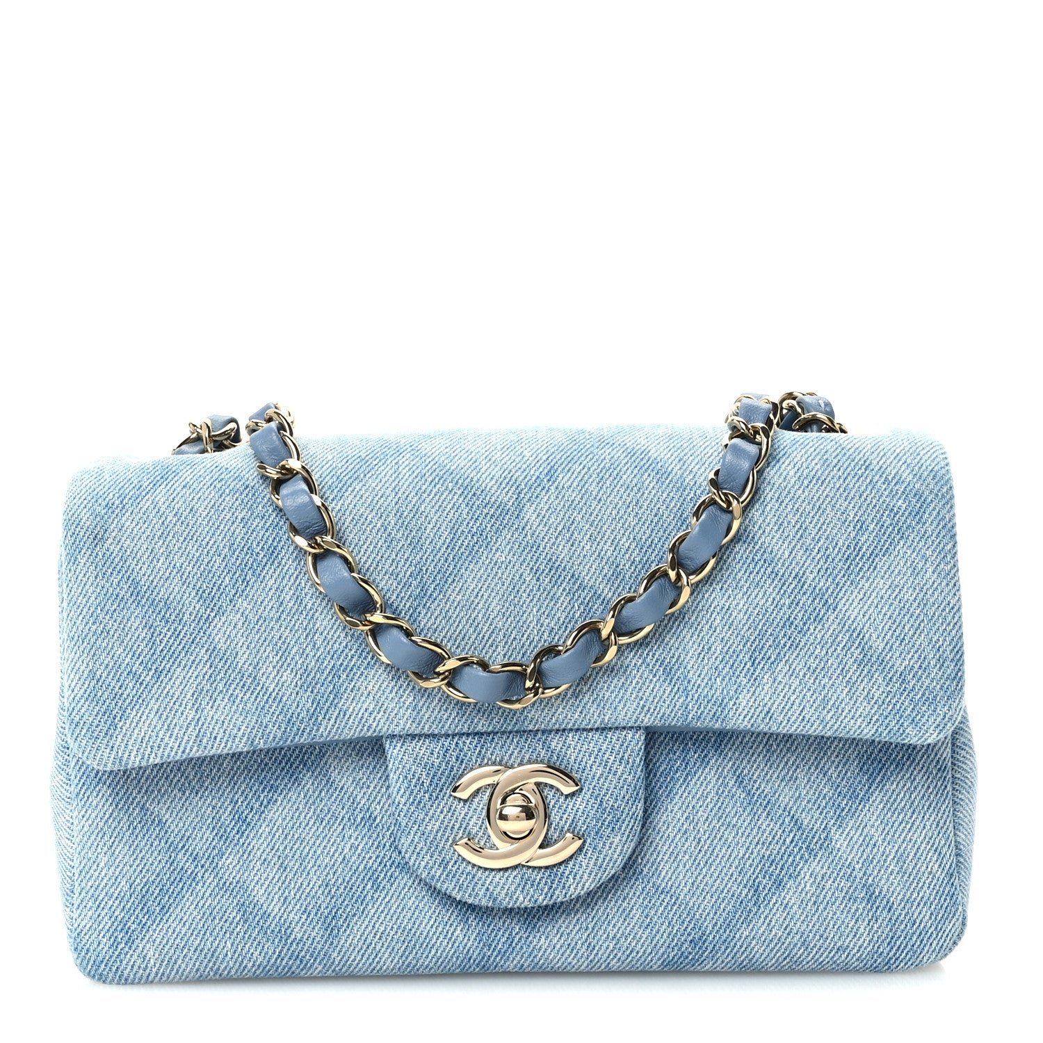 Chanel Printed Denim Quilted Mini Rectangular Flap Light Blue