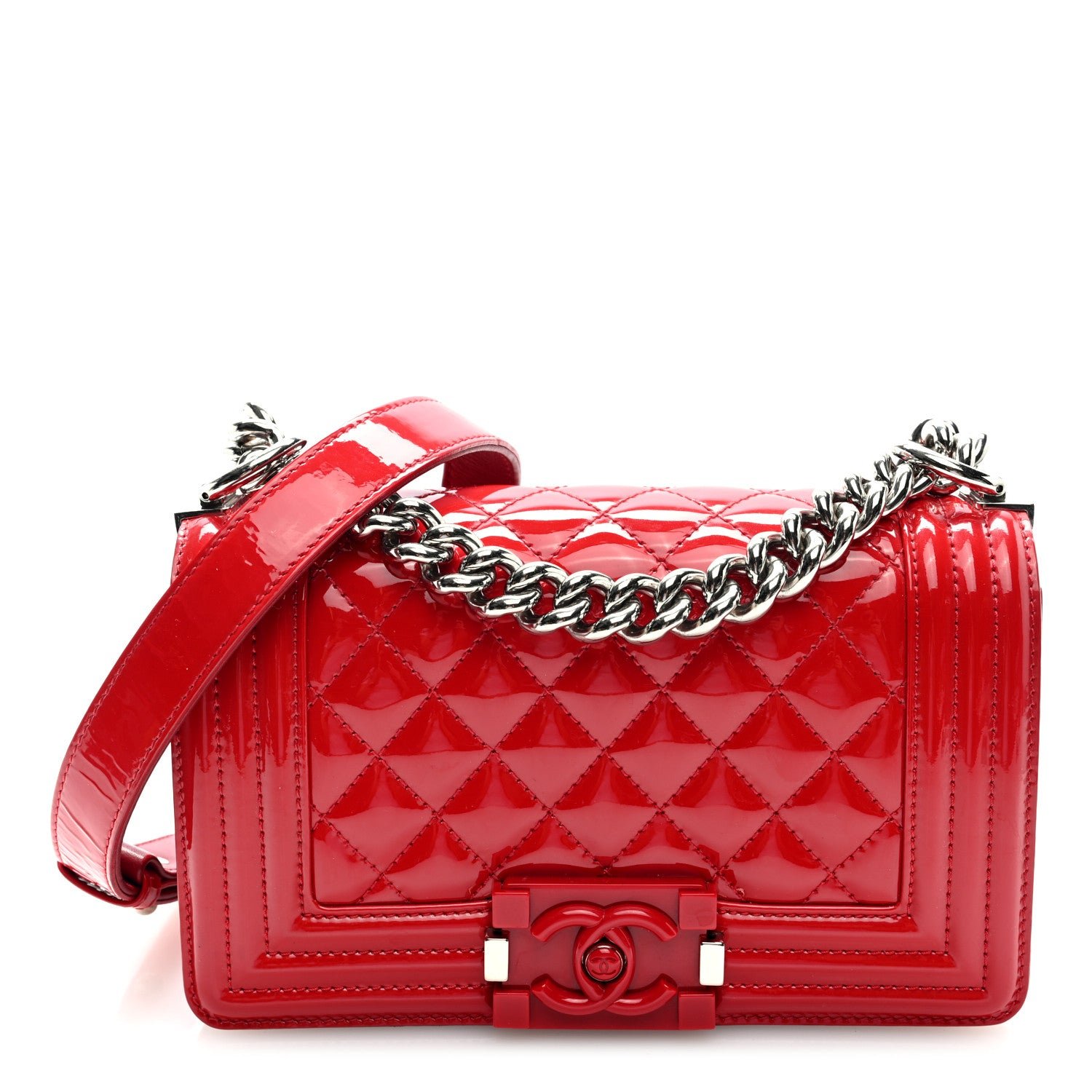 Chanel Patent Calfskin Quilted Small Plexiglass Boy Flap Red