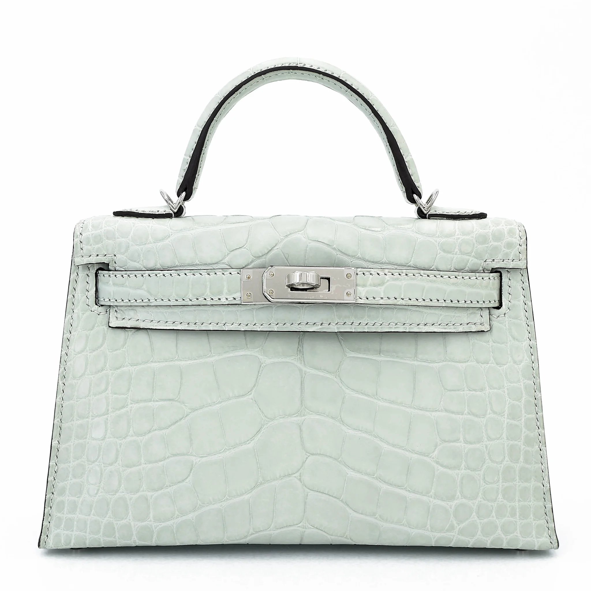 Brand New ( Rank N ) HERMÈS Mini Kelly II Gris Neve (0W) Matte Alligator Palladium hardware K (2025)