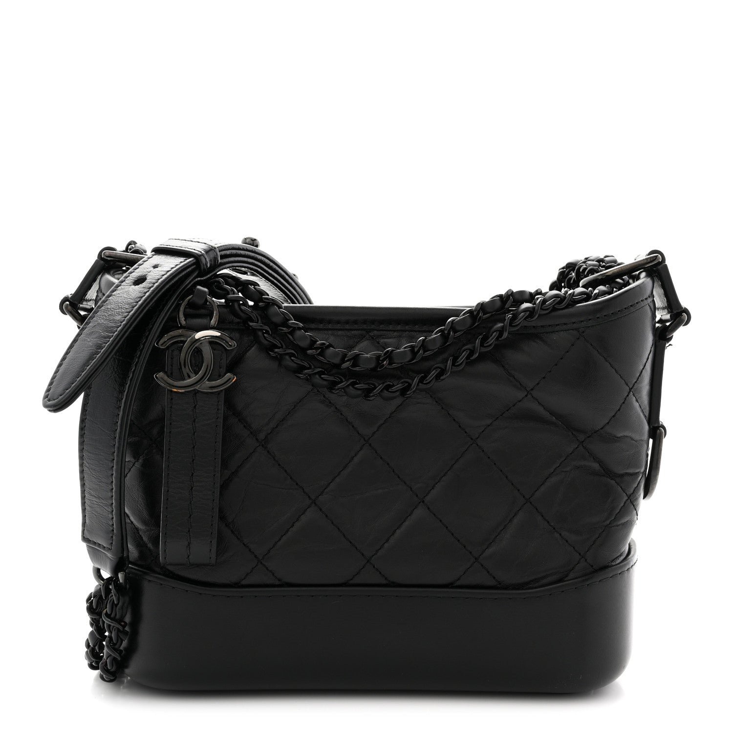 Chanel Aged Calfskin Quilted Small Gabrielle Hobo So Black