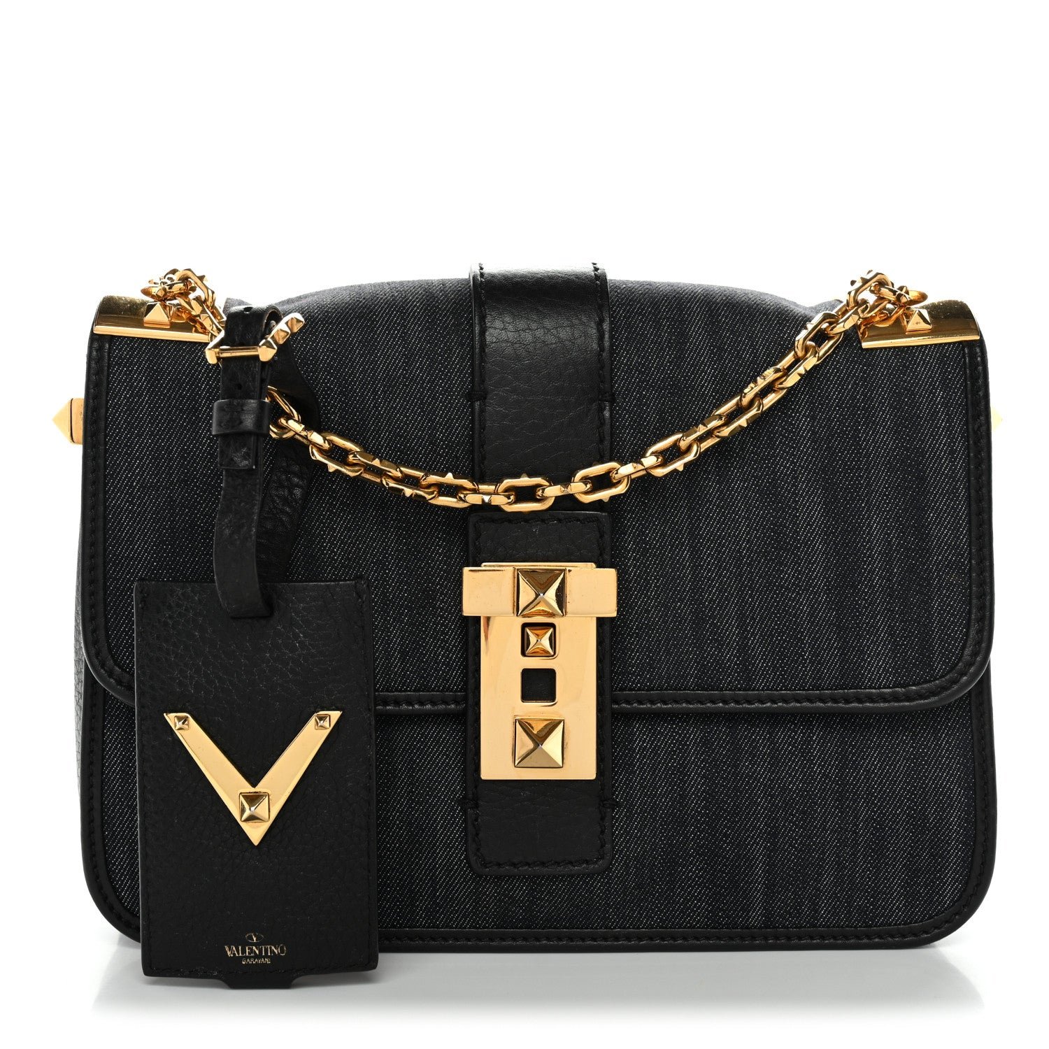Valentino Garavani Denim B-Rockstud Flap Blue Blue