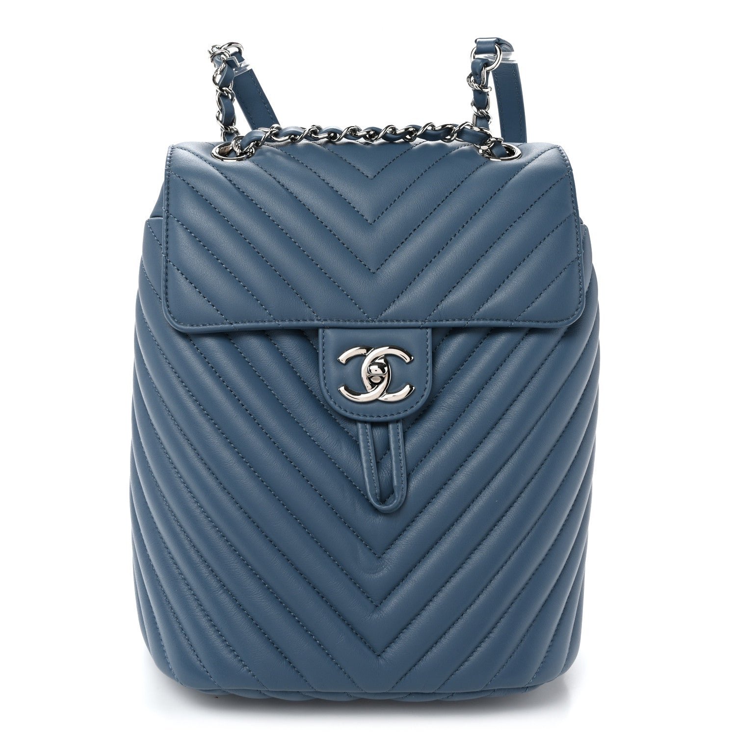 Chanel Calfskin Chevron Quilted Small Urban Spirit Backpack Blue