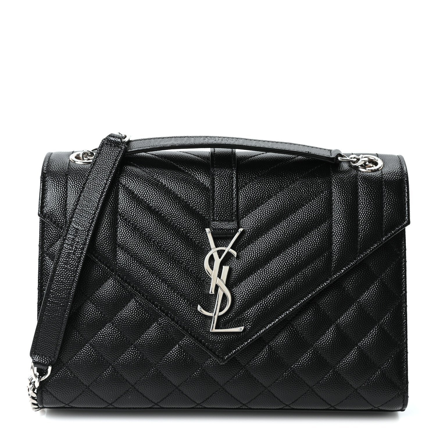 Saint Laurent Grain De Poudre Textured Mixed Matelasse Triquilt Medium Monogram Satchel Black