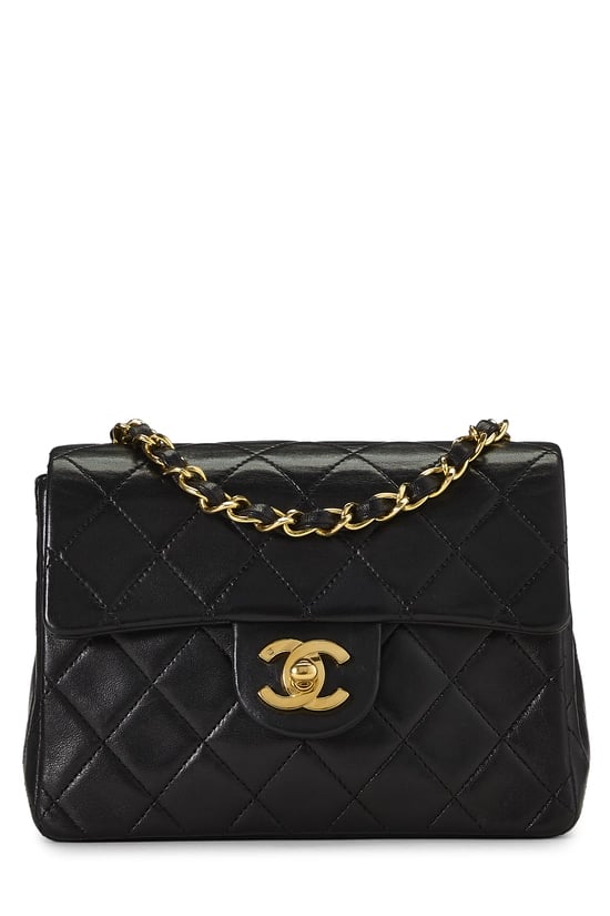 Black Quilted Lambskin Half Flap Mini