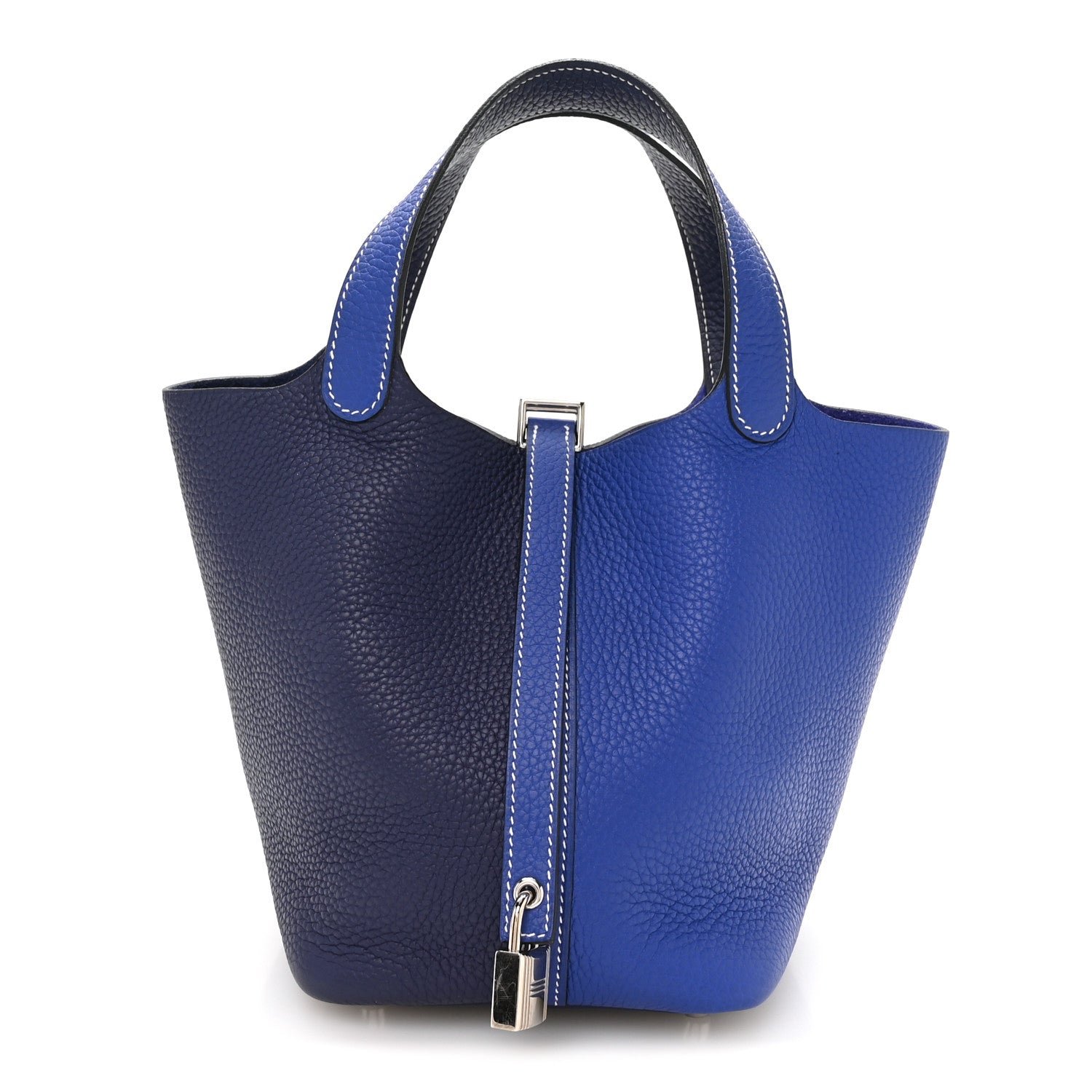 Hermes Taurillon Clemence Casaque Picotin Lock 18 PM Bleu Electrique Bleu Encre
