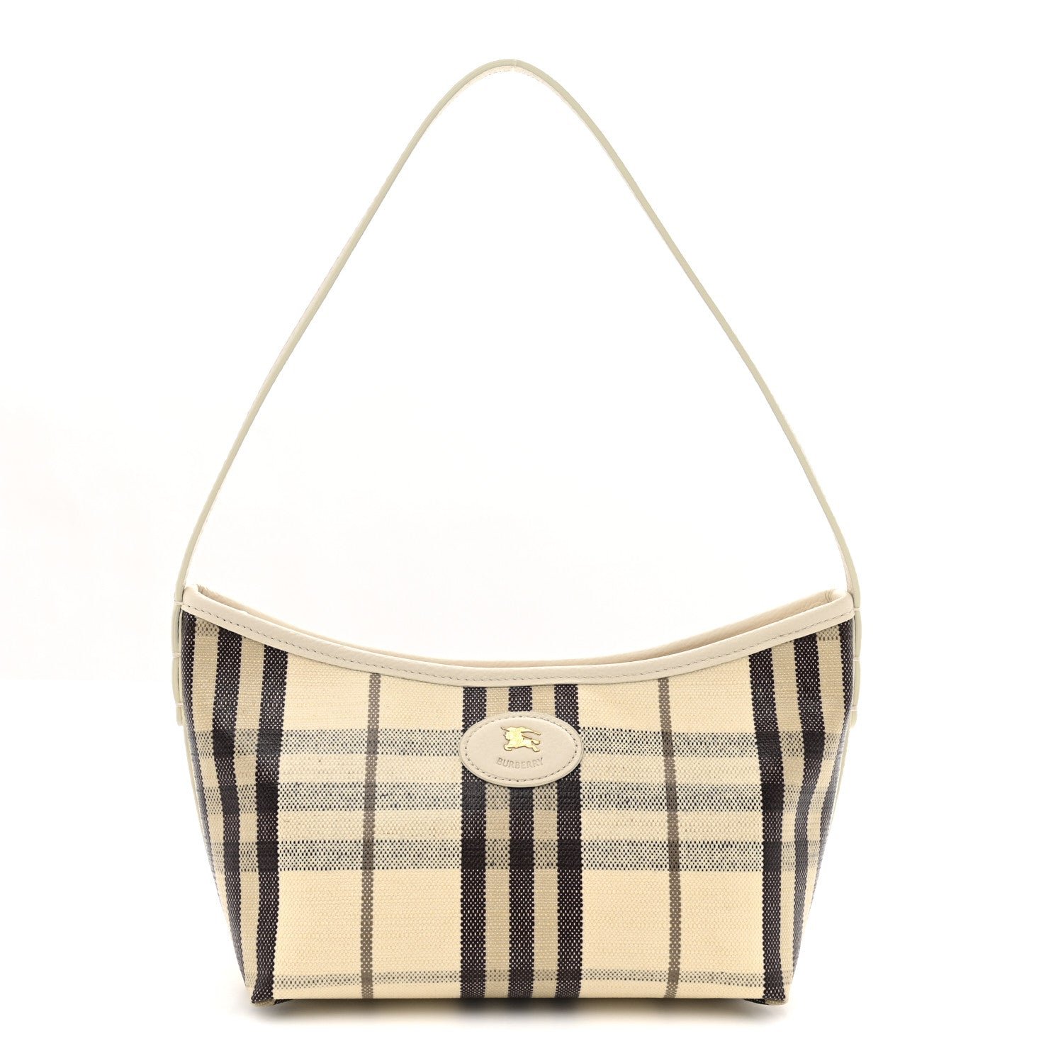 Burberry Coated Canvas Vintage Check Calfskin Mini Highlands Shoulder Bag Light Beige