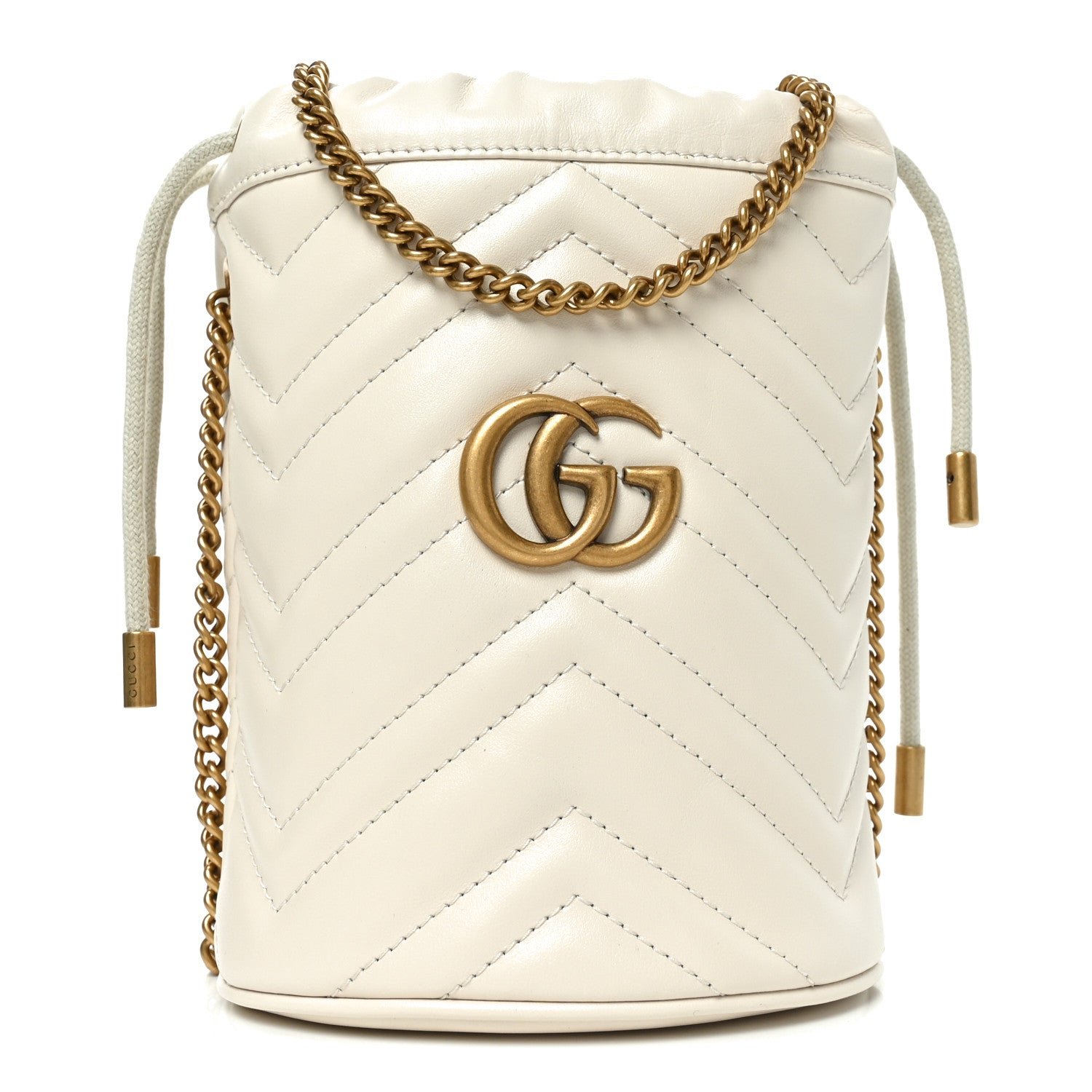 Gucci Calfskin Matelasse Mini GG Marmont 2.0 Bucket Bag White