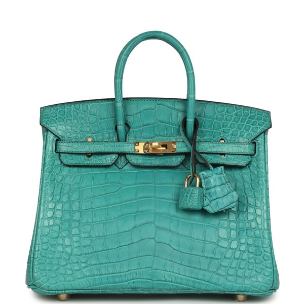 Hermes Hermes Birkin 25 Bleu Paon Matte Alligator Gold Hardware
