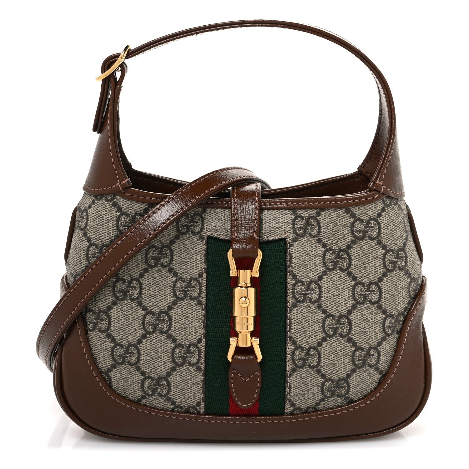 Gucci GG Supreme Monogram Azalea Calfskin Web Mini Jackie 1961 Hobo Beige Ebony Brown Sugar
