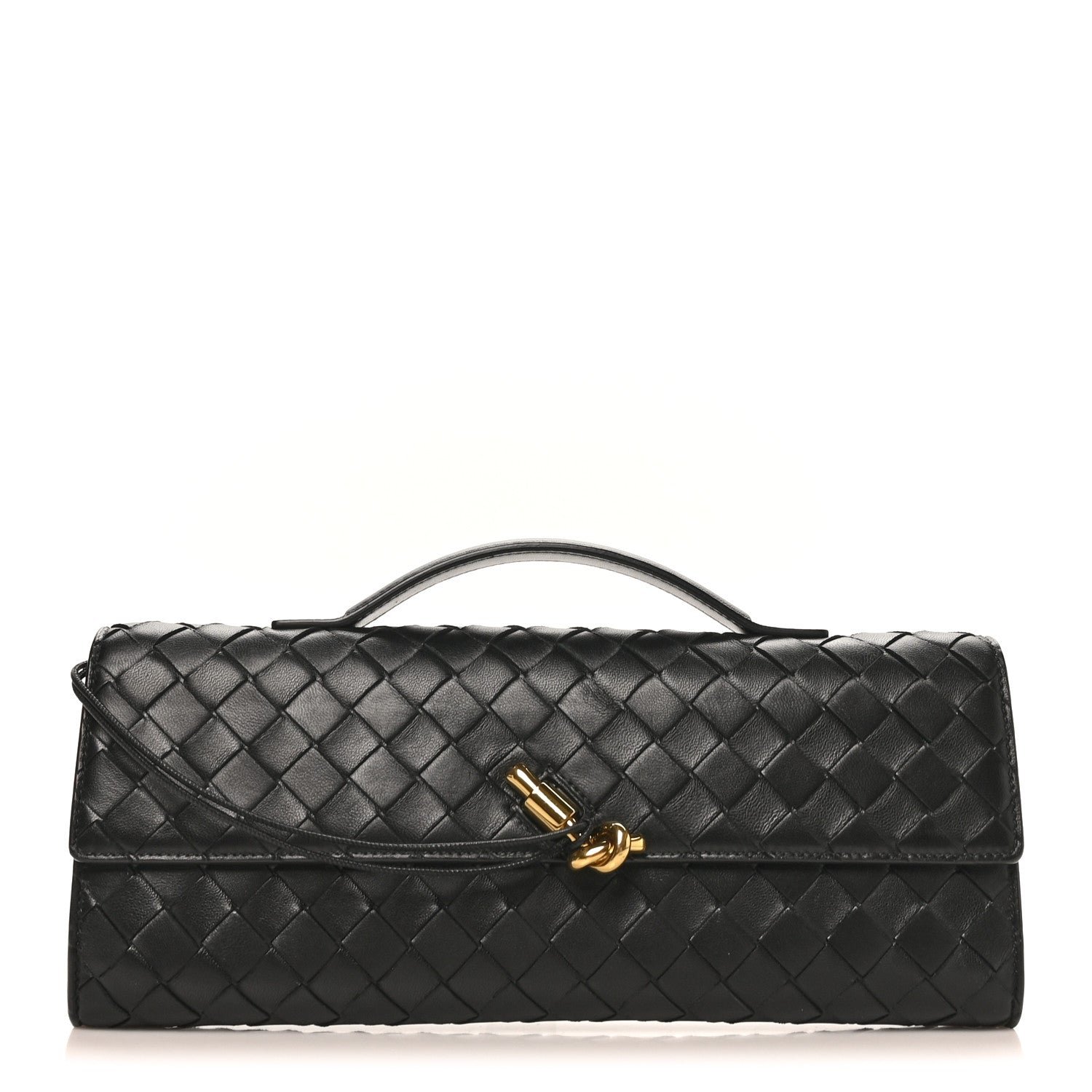 Nappa Intrecciato Long Andiamo Top Handle Clutch Black