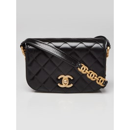 Chanel Chanel Black Shiny Quilted Calfskin Leather Mini Messenger Bag