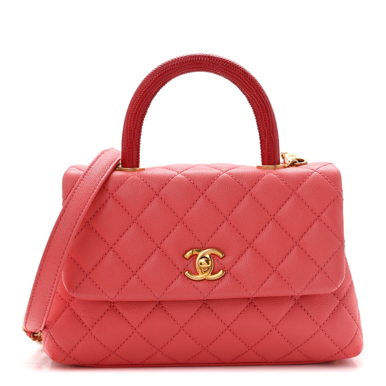 Chanel Caviar Lizard Embossed Quilted Mini Coco Handle Flap Pink
