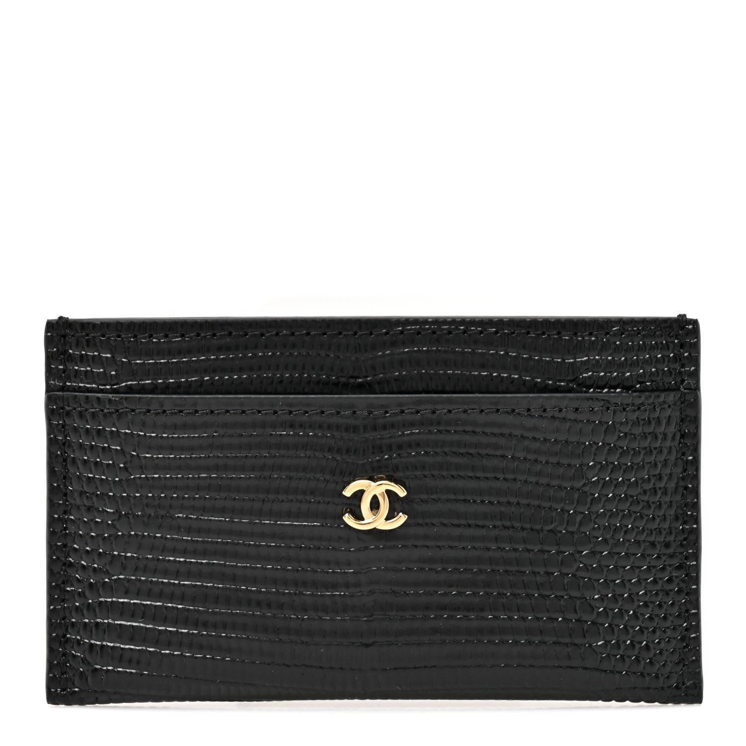 Calfskin Lizard Embossed Crococo Card Holder Black