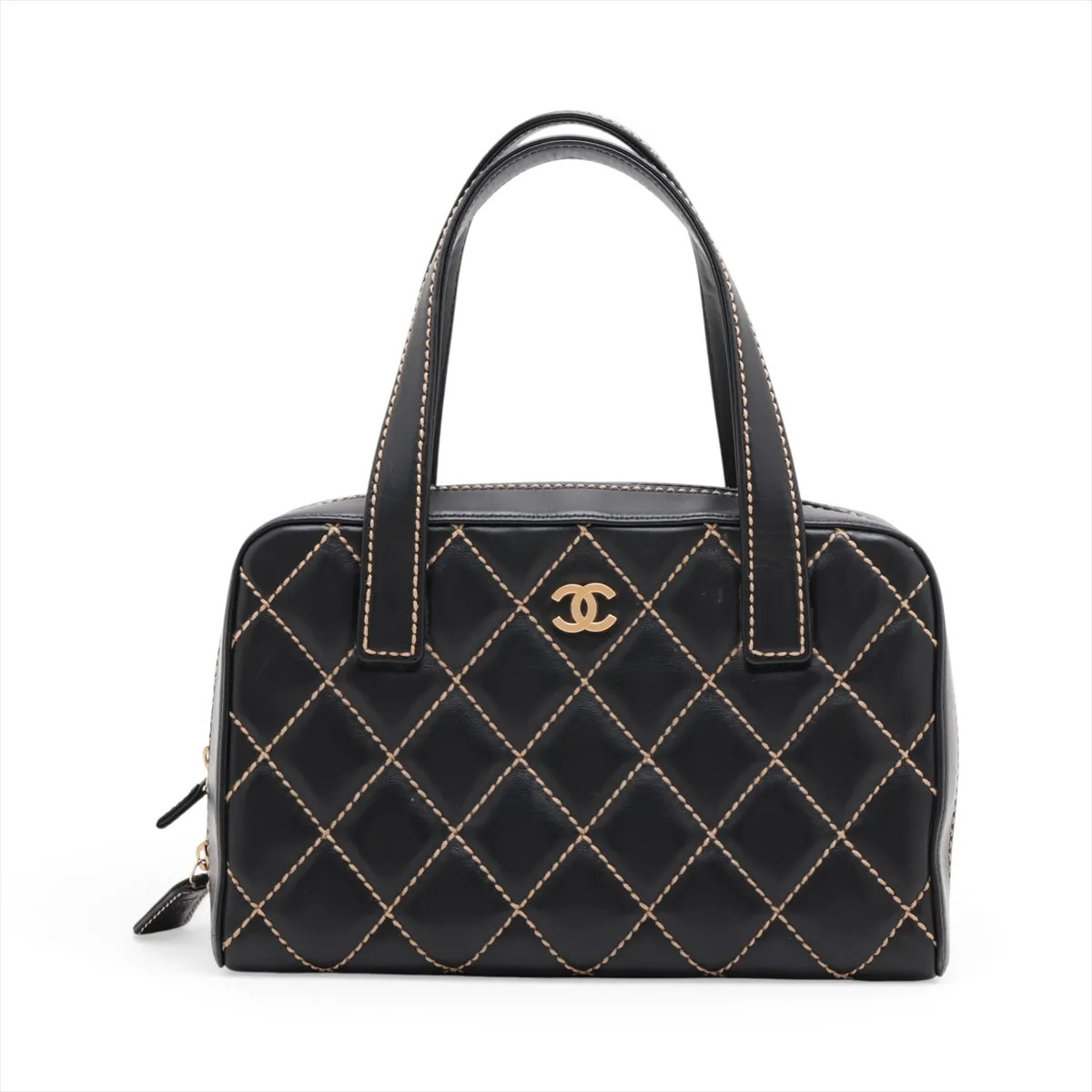 Chanel Wild Stitch Leather Hand bag Black Gold Metal Fittings 8XXXXXX