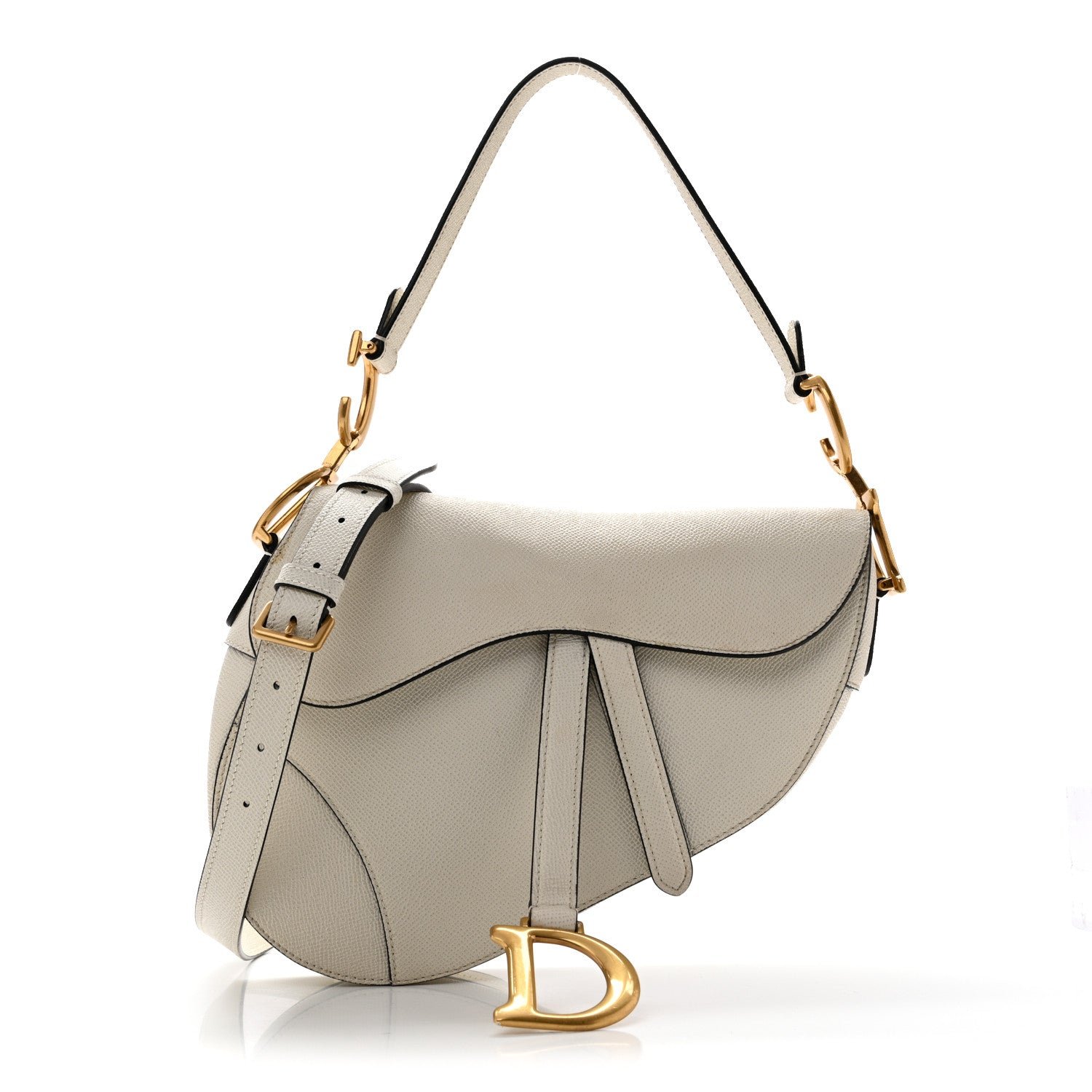 Christian Dior Grained Calfskin Saddle Bag With Strap Latte