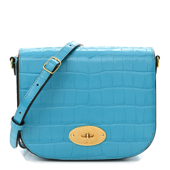 Mulberry Deep Calfskin Crocodile Embossed Small Darley Azure