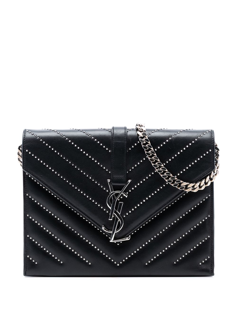 Saint Laurent 2014 Studded Chevron Calfskin Monogram Envelope Chain Flap crossbody bag
