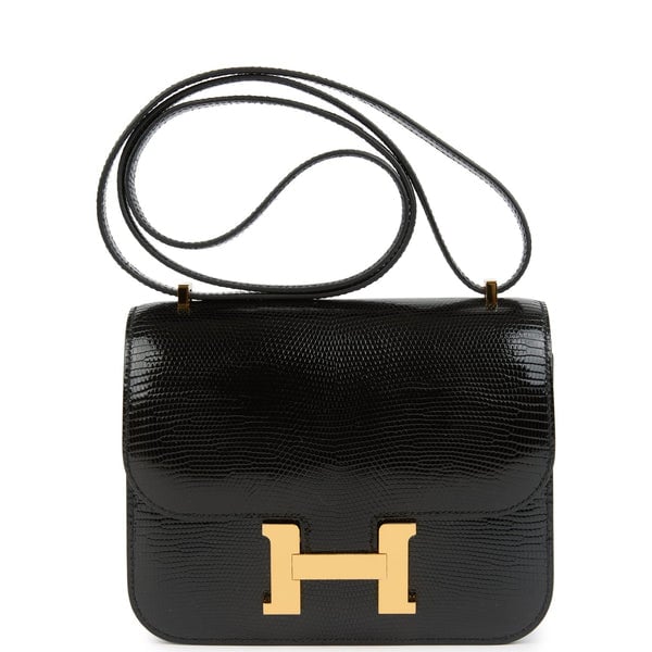 Hermes Hermes Constance 18 Black Varanus Salvator Lizard Gold Hardware