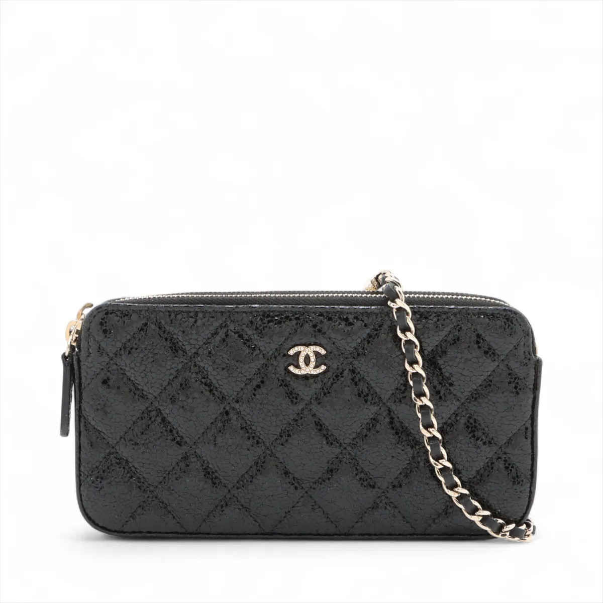 Chanel Matelasse Caviar Skin Chain Wallet Pearl Black Gold Metal Fittings 24XXXX