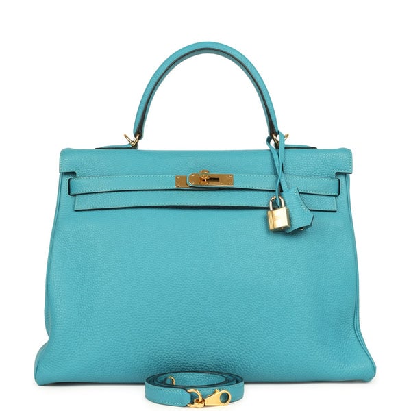 Hermes Pre-owned Hermes Kelly 35 Retourne Turquoise Togo Gold Hardware