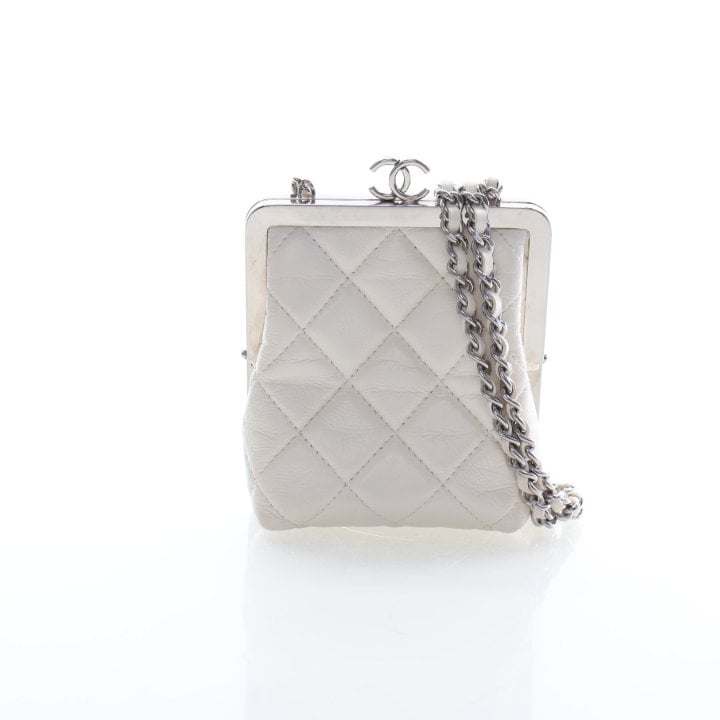 Chanel Mini Crinkled Calfskin Acrylic CC Kiss-Lock Clutch With Chain