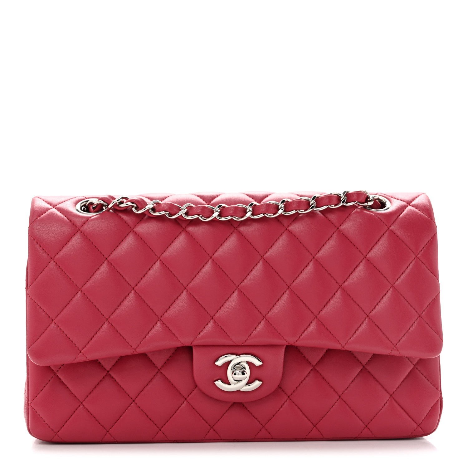 Chanel Lambskin Quilted Medium Double Flap Dark Pink