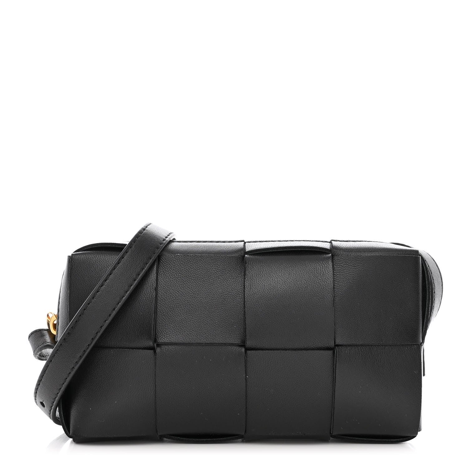 Bottega Veneta Lambskin Maxi Intreccio Cassette Phone Pouch Crossbody Bag Black