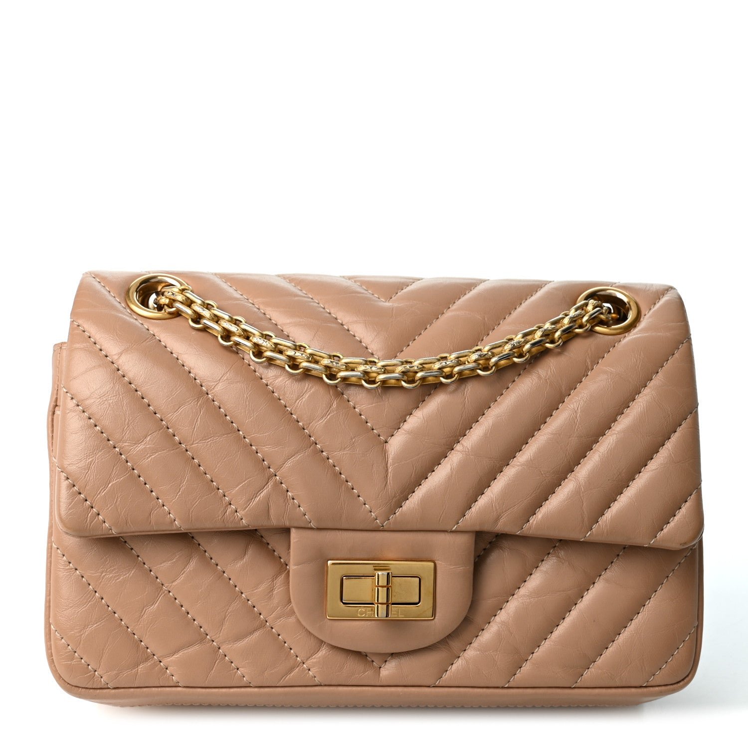Chanel Aged Calfskin Chevron Quilted 2.55 Reissue 224 Flap Beige