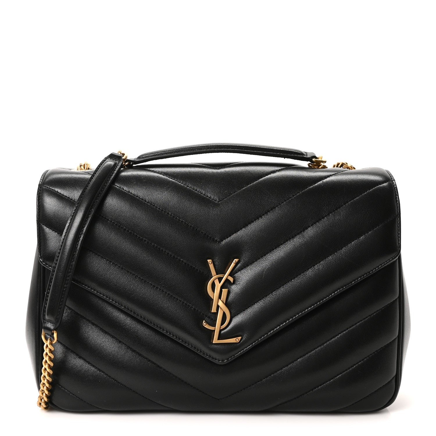 Saint Laurent Lambskin Chevron Quilted Large LouLou Black
