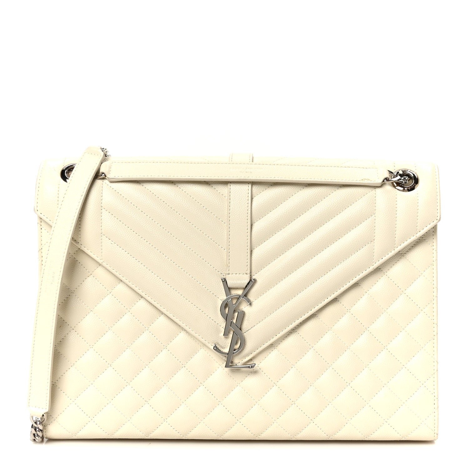 Saint Laurent Grain De Poudre Textured Mixed Matelasse Large Triquilt Monogram Satchel Porcellana