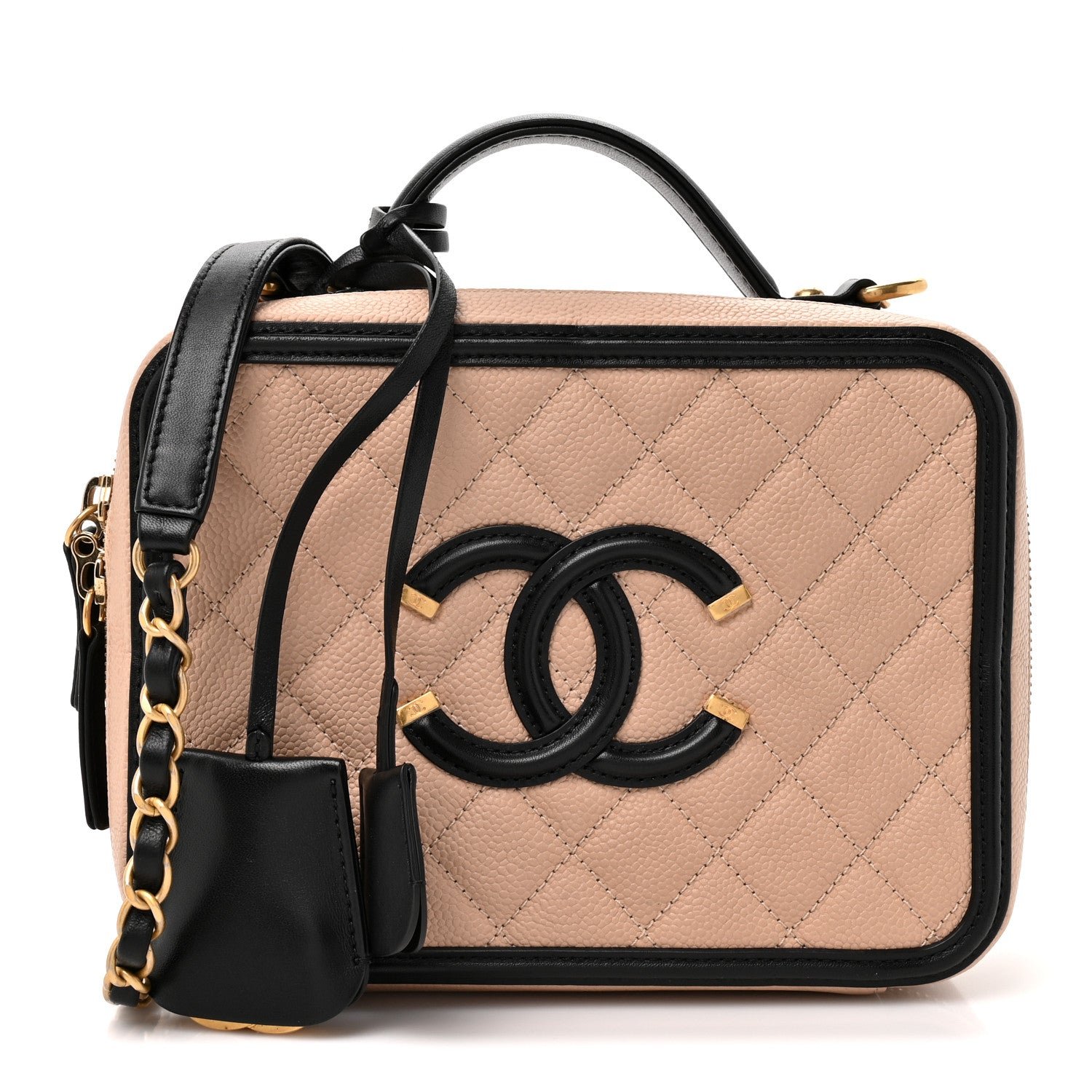 Chanel Caviar Quilted Medium CC Filigree Vanity Case Beige Black