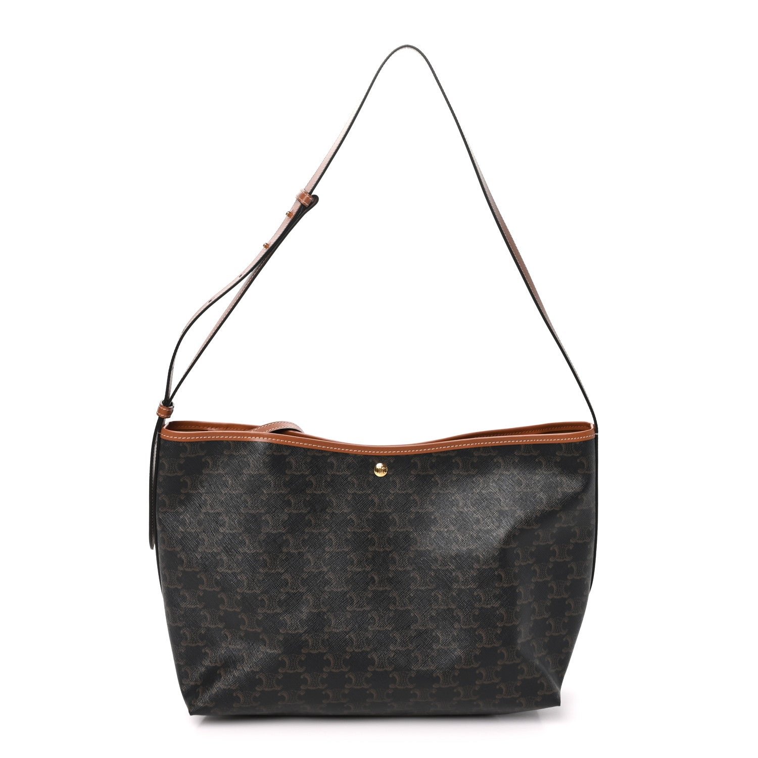 Celine Triomphe Canvas Calfskin Shopper Tote Tan