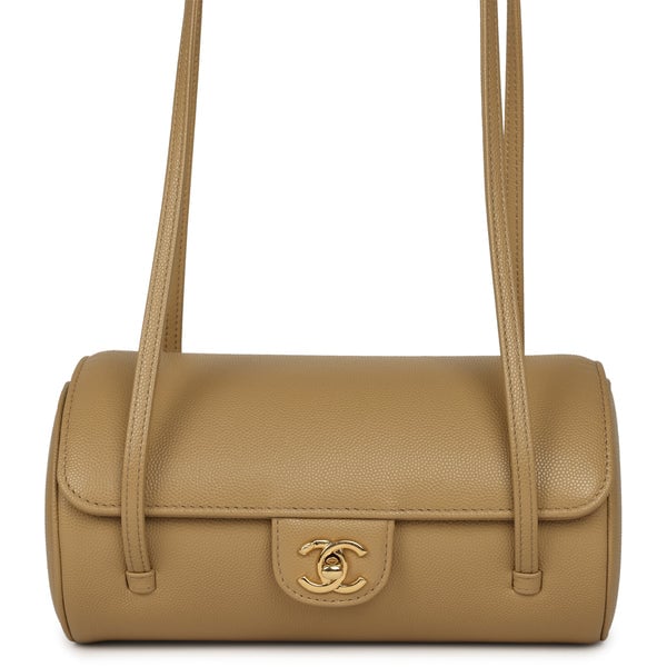 Chanel Preppy Coco Bowling Bag Dark Beige Shiny Caviar Brushed Gold Hardware