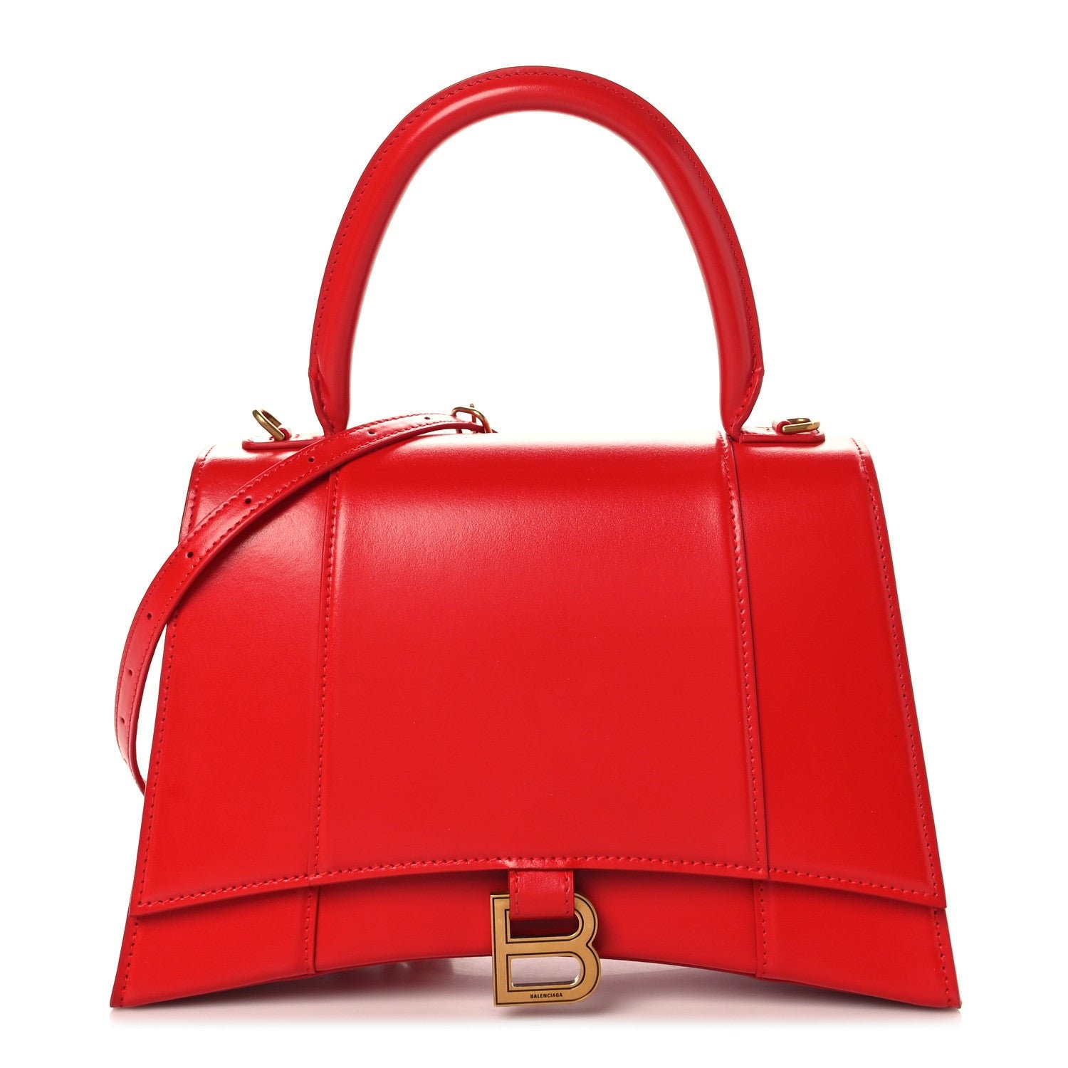 Balenciaga Shiny Box Calfskin Medium Hourglass Top Handle Bag Bright Red
