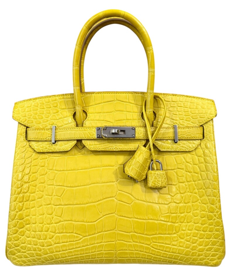 Hermes Soufre Jaune Matte Alligator Birkin 30 Palladium Hardware, 2013