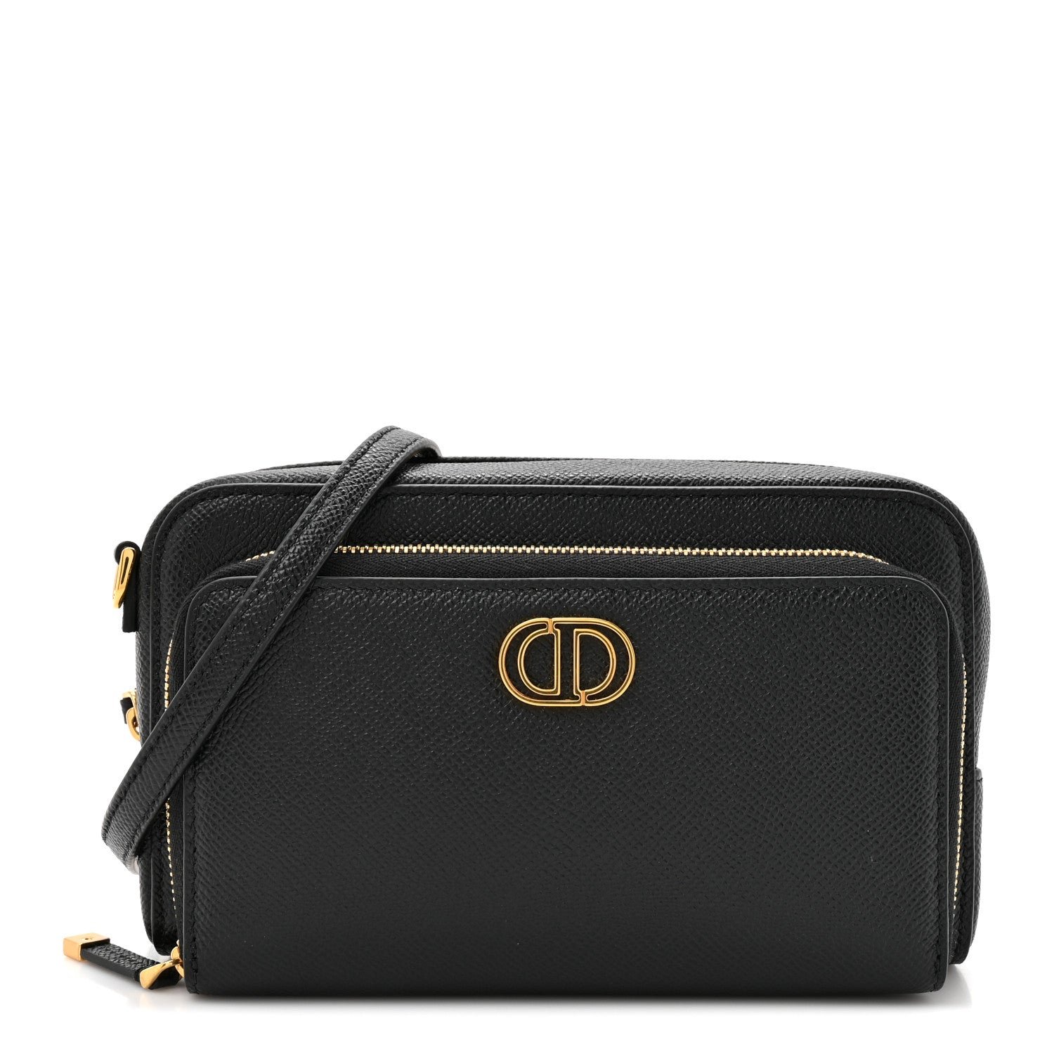 Christian Dior Grained Calfskin Caro Double Pouch Black