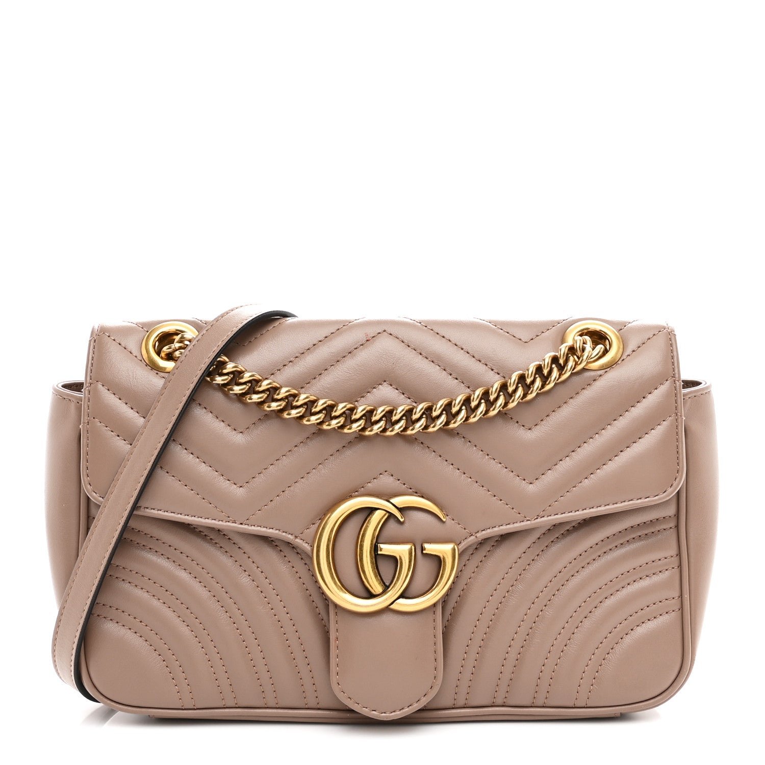 Gucci Calfskin Matelasse Small GG Marmont Shoulder Bag Porcelain Rose